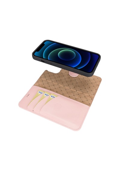 Bouletta Apple İphone 13 Uyumlu Deri Cüzdanlı Kılıf Nu2 Pembe