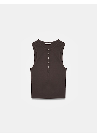 Dilvin 21005 Düğme Detaylı Crop Top-koyu Kahve