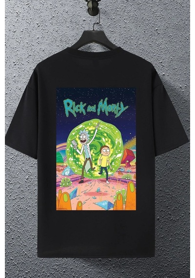 Flood Of Style Unisex Rick And Morty Baskılı T-shirt Siyah
