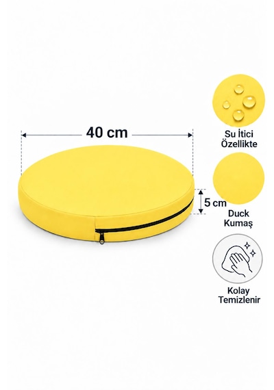 Kreş Minderi Anaokulu Aktivite Minderi, Bahçe, Dekor, Sandalye Minderi 40x40x 5 Cm Yuvarlak Minder 1 Adet Sarı