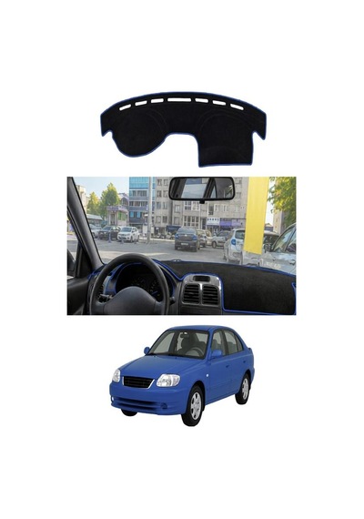 Hyundai - Accent Admire-milenyum 2000-2005 Uyumlu Torpido Koruma Kılıfı - Mavi Şeritli