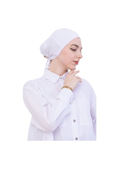 Modish Group Kadın Tesettür Bone Bağcıklı Dikişsiz Penye 4 Parça Set Beyaz