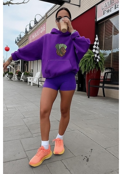 Money Baskılı Sweatshırt Mor