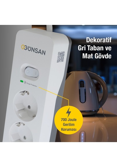 Günsan Beyaz 5'li Akım Korumalı Çocuk Korumalı Grup Priz 1.5m 700 Joule 16ka