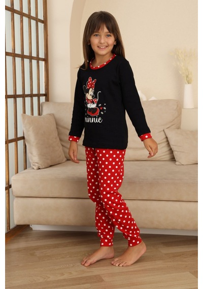 Miniğimin Cicileri Mnn Puantiye Baskılı Kız Çocuk Pijama Takı... Siyah
