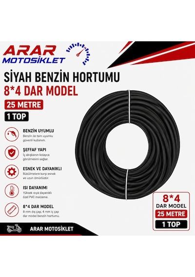 Siyah Benzin Hortumu 8 4 Dar Model 25 Metre 25 Metre 1 Top