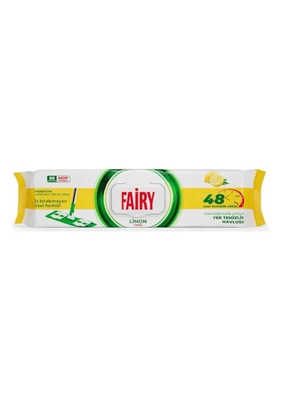 Fairy Çok Amaçlı Mop Uyumlu Yer Temizlik Havlusu 50 Yaprak Limon Yağlı Beyaz Sirke Karbonat 48 Saat Temizlik Etkili İz Bırakmayan Formül Açık Bej