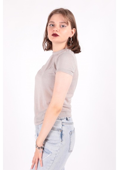 Busem S0016230 Kadın Flamlı İnce T-shirt Gri