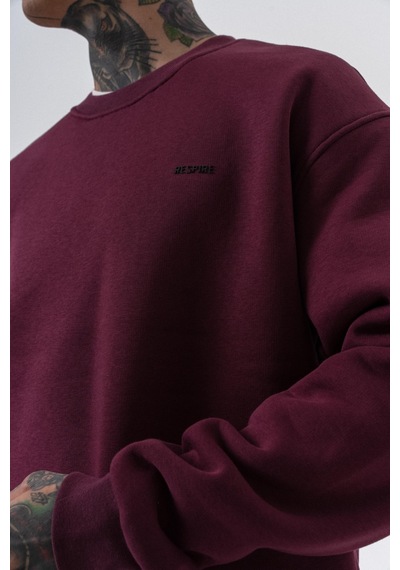 Erkek Respire Yazı Detaylı Basic Oversize Sweatshirt Vişne Bordo