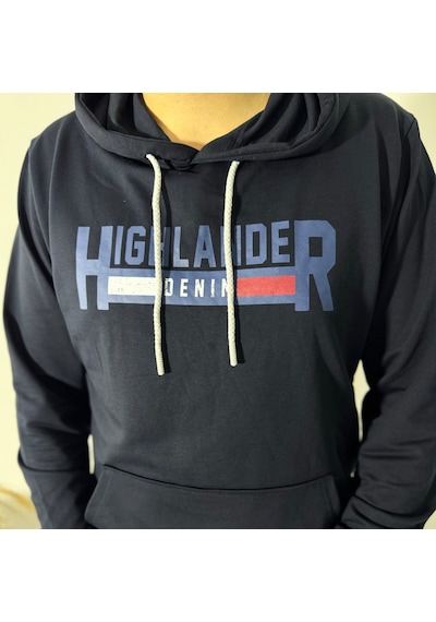 Say-Has Fashion Kapüşonlu Göğüs Baskılı Sweatshirt Lacivert