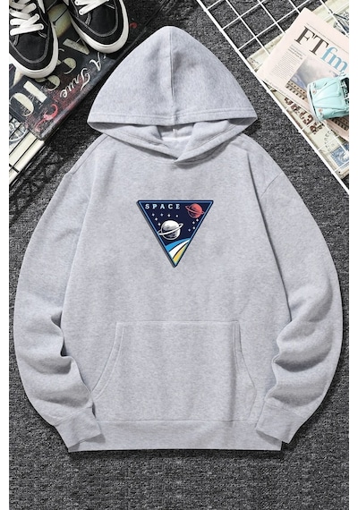 Uyguntarz Unisex Space Baskılı Sweatshirt Gri