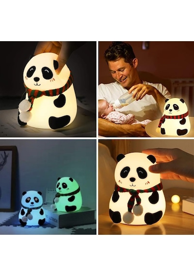5 Farklı Renk Modlu Panda Figürlü Pofuduk Led Gece Lambası Yumuşak Dokulu Çocuk Odası Ve Dekoratif Şarjlı Ortam Işığı Diğer
