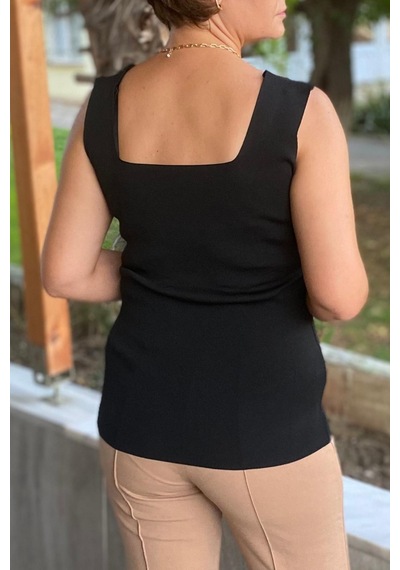 Mia Butik Büyük Beden Siyah Kare Yaka Triko Bluz -1269 Siyah