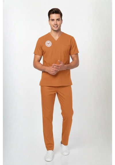 Unisex Turuncu Klinik Destek İşçi Kadrosu Scrubs Takım Sağlık Bakanlığı Yeni Yönetmeliğe Uygun Turuncu