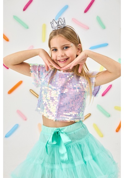 Le Mabelle Lila Pullu Kısa Kollu Kız Çocuk Crop Lila