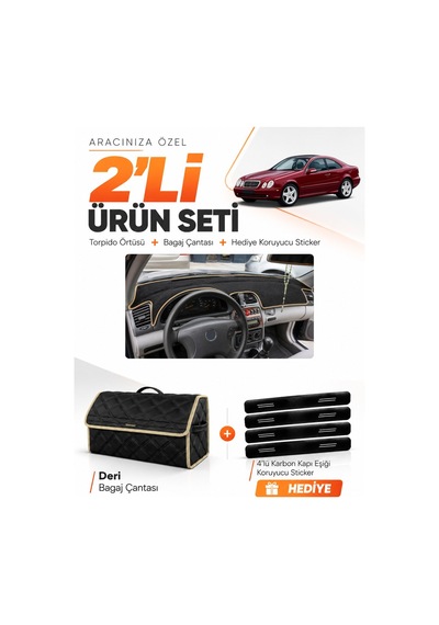 E-biz Mercedes W208-c208 Clk 1997-2002 Uyumlu Torpido Örtüsü + Deri Çanta - Siyah-bej - Mb009