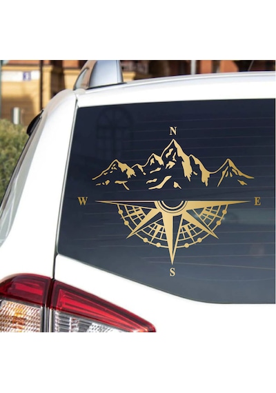 Pusula Ve Dağ Sticker - Araba Oto Motosiklet Karavan Cam Sticker - 00048 40x33 Cm