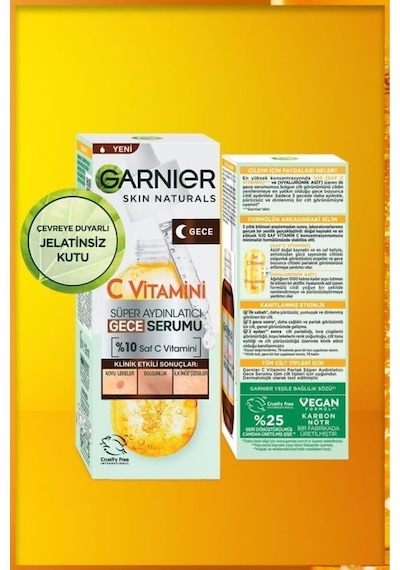 Garnier C Vitamini Süper Aydınlatıcı Gece Serumu 30 ML + C Vitamini Parlak Günlük Aydınlatıcı Krem 50 ML