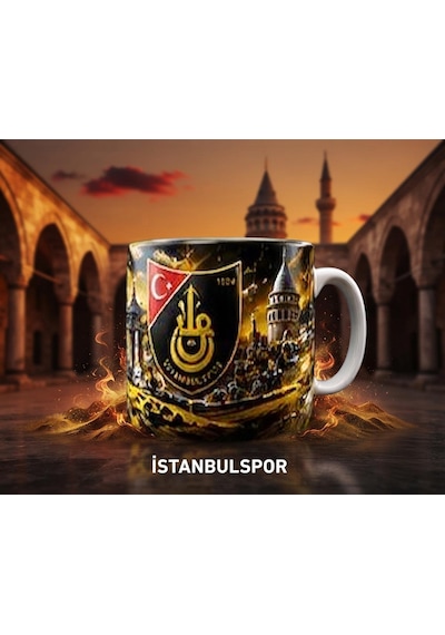 İstanbulspor Siyah Altın Tasarımlı Kaliteli Kupa Bardak Taraftar Kupası Beyaz