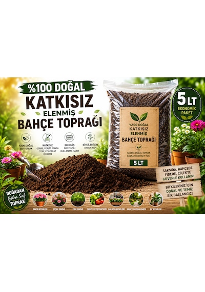 5 Lt %100 Doğal Katkısız Elenmiş Bahçe Toprağı Saksı Toprağı, Çiçek Toprağı, Bitki Toprağı, Fide Ve Sebze Toprağı