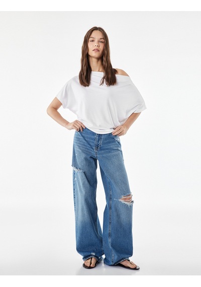 Koton Modal Karışımlı Slim Fit Yarasa Kol Kayık Yaka Tişört Ekru 6sal10989ık