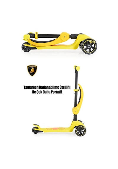 L5-2ın1-y Lamborghını Lisanslı Katlanır Oturaklı Işıklı Scooter Sarı Çok Renkli