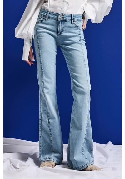 Itsbasic Kadın Ice 4s6-3 Swl Mid Rise Flare Fit Kemer Detaylı Esnek Kumaş Denim Jean Buz Mavi