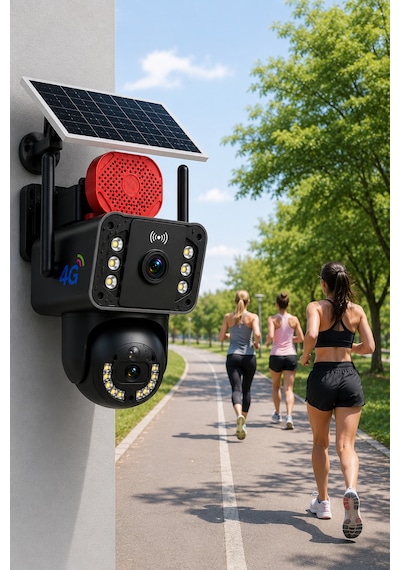 O-kam 3815 4g 6mp Dual Lens Güneş Panelli Solar Sirenli Güvenlik Kamerası 60gb İnternet 12ay 5gb