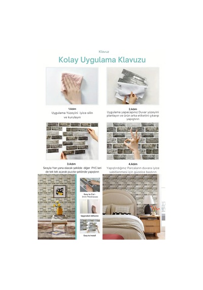 Technojet 30x30cm 3d Kendinden Yapışkanlı Duvar Kağıdı Kaplama Dekorasyon Mutfak 6lı Paket 0,54m2