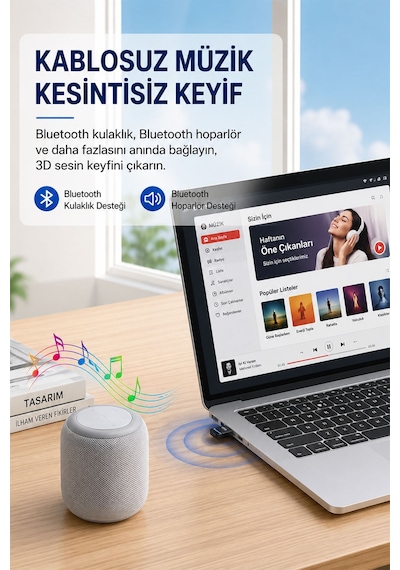 Usb Bluetooth 5.1 Adaptör Dongle, Pc Laptop Masaüstü Bilgisayar İçin Kablosuz Alıcı, Kulaklık Hoparlör Mouse Klavye Oyun Kolu Uyumlu, Sürücüsüz Tak Çalıştır D905