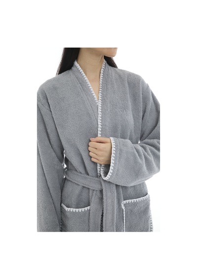 Athena Kimono Kadın Bornozu- Gri %100 Pamuk Gri