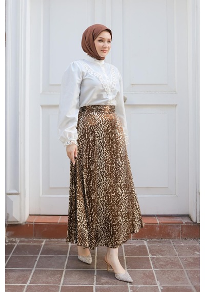 Armine Trend Leopar Desenli Etek-kahverengi 24kt103 Kahverengi