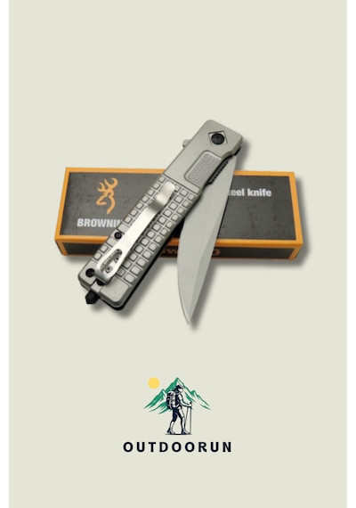 Browning Gümüş Kabartmalı Outdoor Kamp Çakı 23 Cm Açık Gri