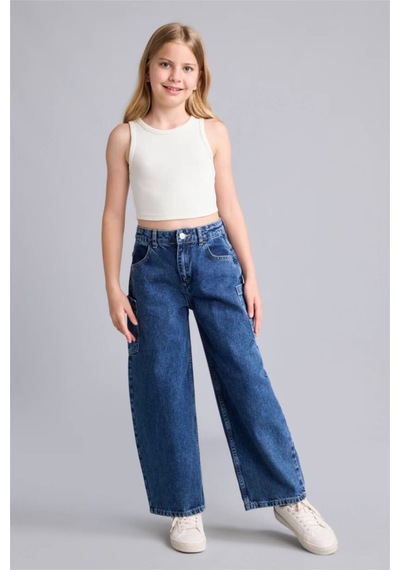 Defacto %100 Pamuk Baggy Fıt Jean Lacivert Pantolon Kız Çocuk H8896a826aunm34 Mavi-nm34