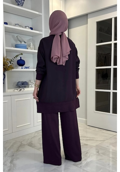 Rabia Şamlı Miray Triko-modal Pantolonlu Takım Mürdüm Normal