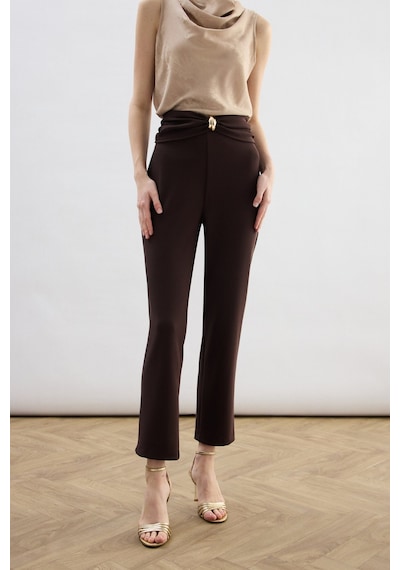 Sateen Bel Aksesuarlı Pantolon - Kahve-136829 Kahve