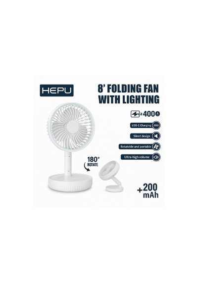 Hepu Hp-f888 Şarjlı Katlanabilir Masaüstü Fan 4000mah Led Işıklı