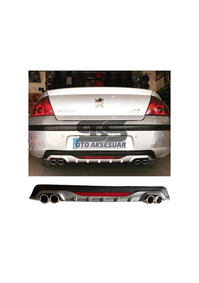 Peugeot 407 Difüzör Arka Tampon Eki 4 Egzoz Çıkışlı Gri Reflektör