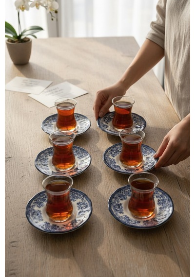 Akayev Porselen Vintage Blue 6 Parça Çay Tabağı