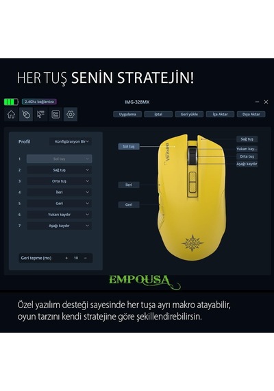 Img-328mx Oyuncu Mouse 7d Programlanabilir Tuş, Rgb Led, 7200 Dpı, Kablosuz Kablolu, Type-c Şarjlı Gaming Mouse