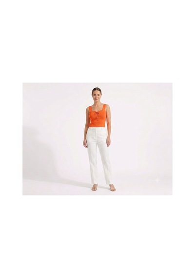 Onno Style Women Kolsuz Askılı Kare Yaka Bağcık Detaylı Triko Kadın Bluz Turuncu