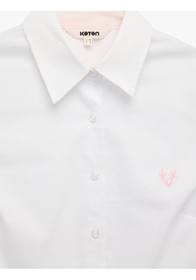 Koton Pamuklu Slim Fit Kolları Katlama Detaylı İşlemeli Uzun Kollu Poplin Gömlek Beyaz 7wak60023uw