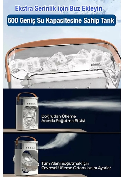 Enshall Yeni Işıklı 600ml 5 Spreyli Vantilatör Buzlu Buharlı