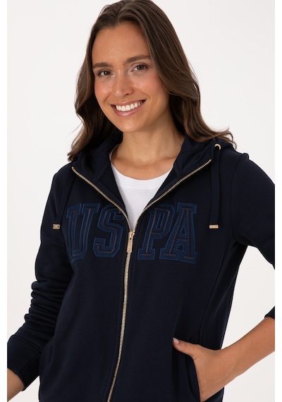 U.S. Polo Assn. Kadın Lacivert Fermuarlı Kapüşonlu Basic Sweatshirt 50307769-VR033
