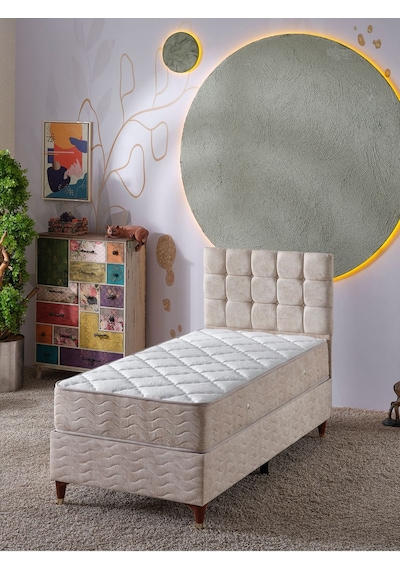 Beehanem Bengü Tek Kişilik 3lü Set Yatak+baza+başlık Jeryykrem 120 X 200