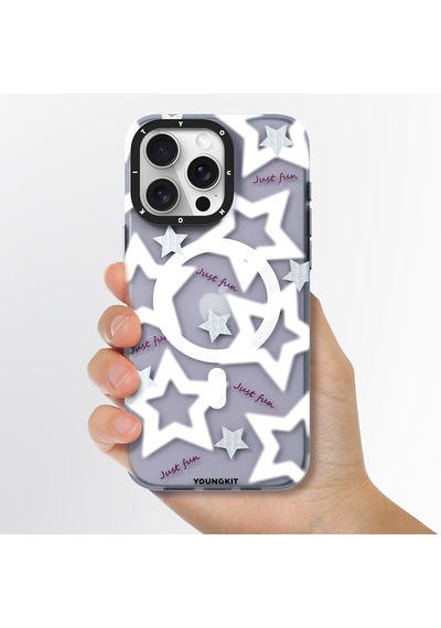 Apple Uyumlu iPhone 15 Pro Max Kılıf Magsafe Özellikli Airbagli Çift Katmanlı Youngkit Star&butterfly Serisi Mor