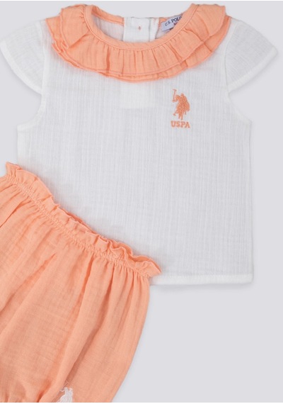 U.S. Polo Assn. Light Texture Krem Somon Bebek Tshirt Takım Krem - Somon U.S. Polo Assn. Light Texture Krem Somon Bebek Tshirt Takım Krem - Somon