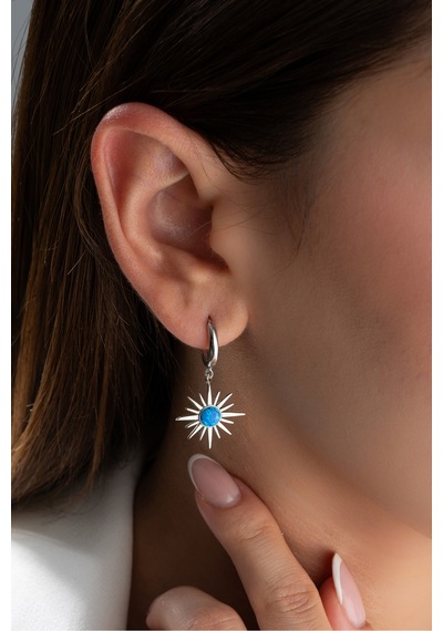 Çekirdekjewelry 925 Ayar Gümüş Rodyum Opal Taşlı Küpe Gri
