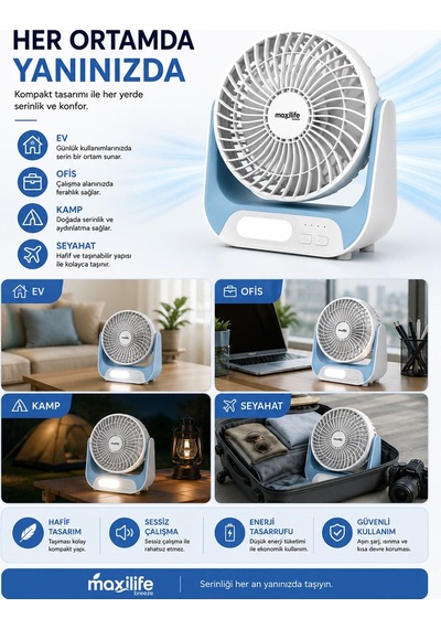 Breeze Mg-5146f Şarjlı Mini Masa Vantilatörü Led Işıklı 3 Kademeli Usb Type-c