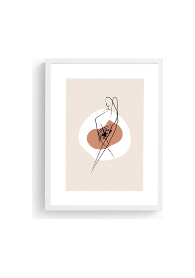 Beyaz Ahşap Çerçeveli Minimalist Çizim Tablo - Soyut Huhu1270
